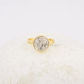 Black Rutile Ring - Solid Silver - Gold Plated Ring - 10mm Rutile Round Stone - Elegant Jewelry - Gift For Bride - Jewelry For New Beginning